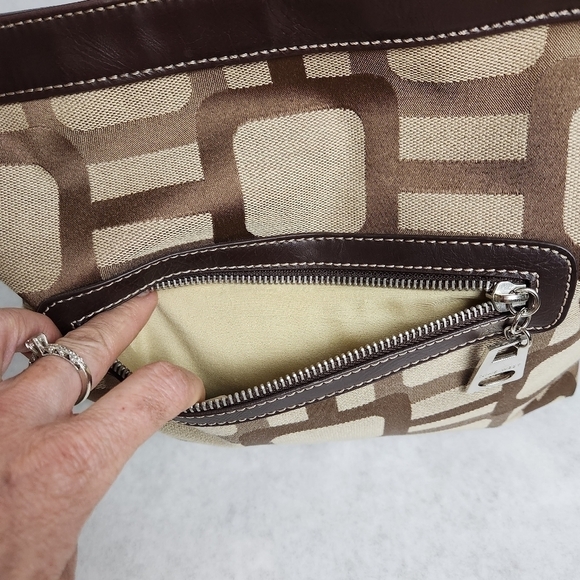 Shoulder bag Y2K Tote Hand bag Purse Vegan leather Cotton fabric Brown, tan - Picture 7 of 16